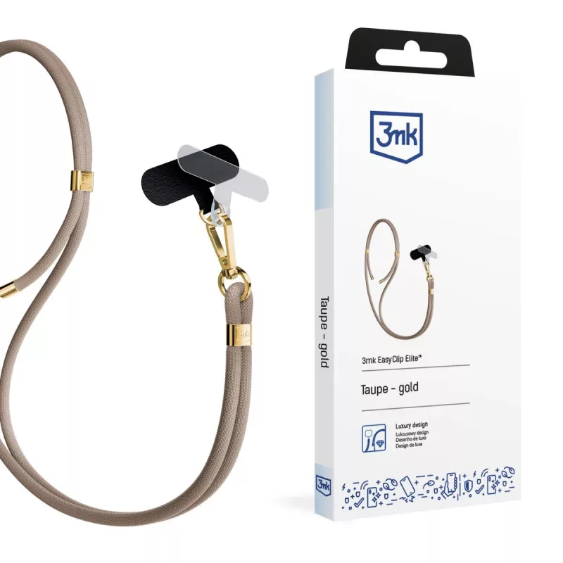 Cordón para teléfono 3mk EasyClip Elite, nailon/aleación de zinc, Taupe (Gold)