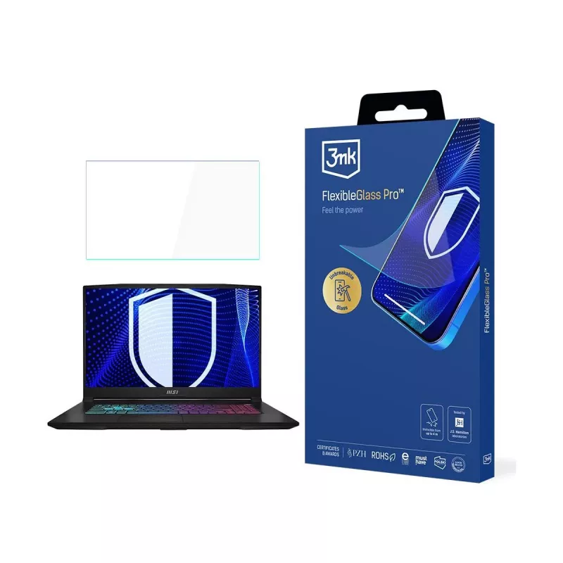 3MK PROTECTION FlexibleGlass Pro protector de pantalla para portátil MSI Katana 17,3 inch (hasta 19) - cristal híbrido 0,3 mm, dureza 7H, anti-huellas, sin burbujas