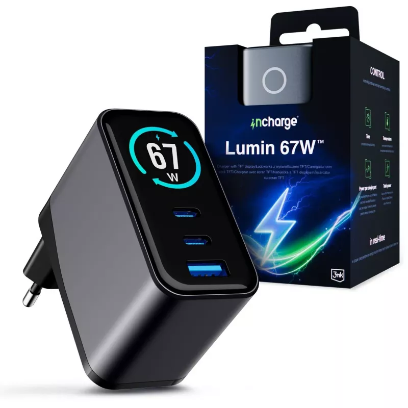 3mk InCharge Lumin 67W QC4+ Display negro/gris