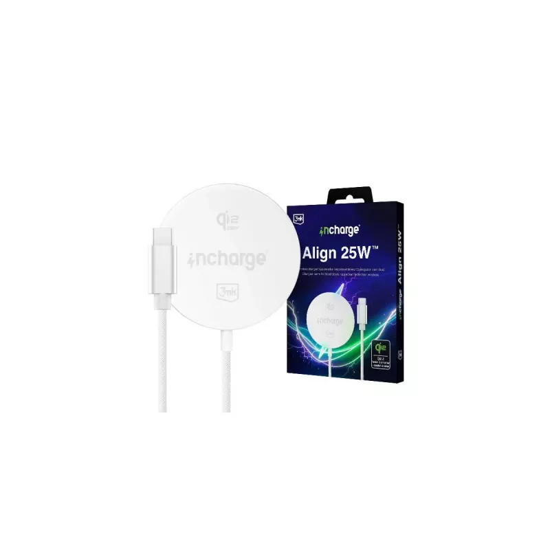 3mk incharge Align Qi2 25W para Apple blanco