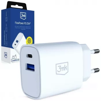 3MK Charger 25W USB-A USB-C PD QC4+ FlowPower Blanco