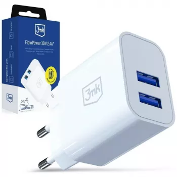 3MK Charger 10W 2xUSB-A 2.4A FlowPower Blanco
