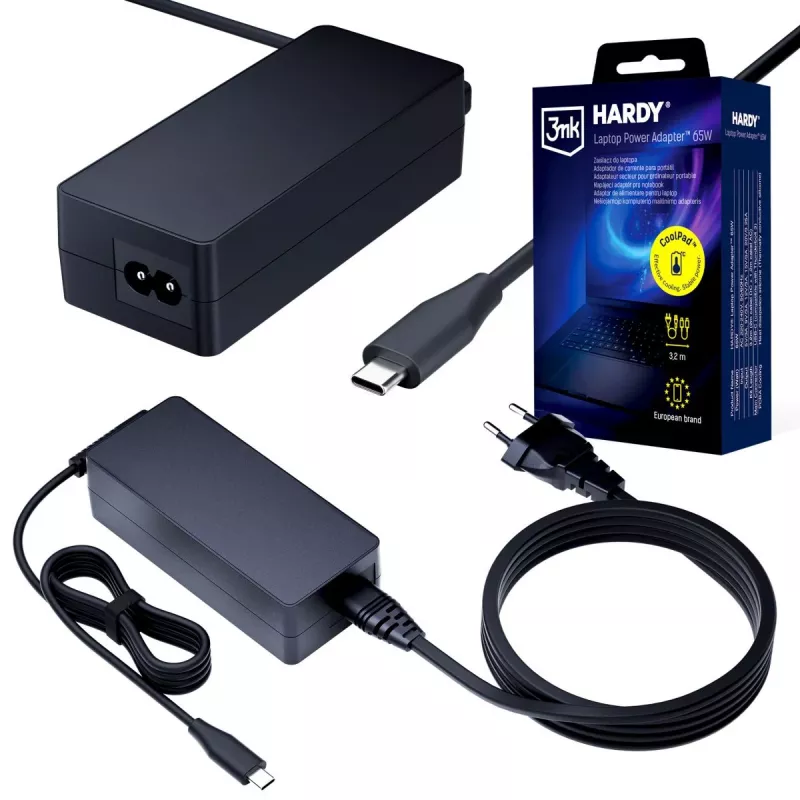 3MK HARDY fuente de alimentación para portátil 65W USB-C 3,2m negro