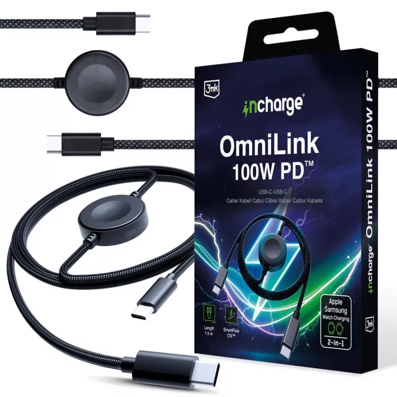 3MK PROTECTION 3mk incharge® OmniLink 100W PD negro cable USB-C a USB-C de 1,5 m