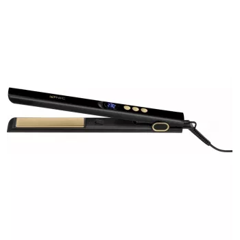 MPM MPR-25 Plancha de pelo con placas de cerámica y turmalina, temperatura ajustable 120-200°C, negro/plata