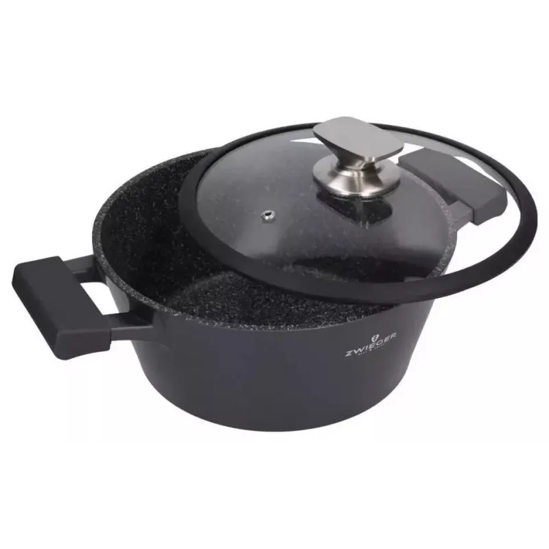Zwieger Black Stone set de 6 ollas, 3 ollas con tapas, aluminio forjado, apto para inducción, negro