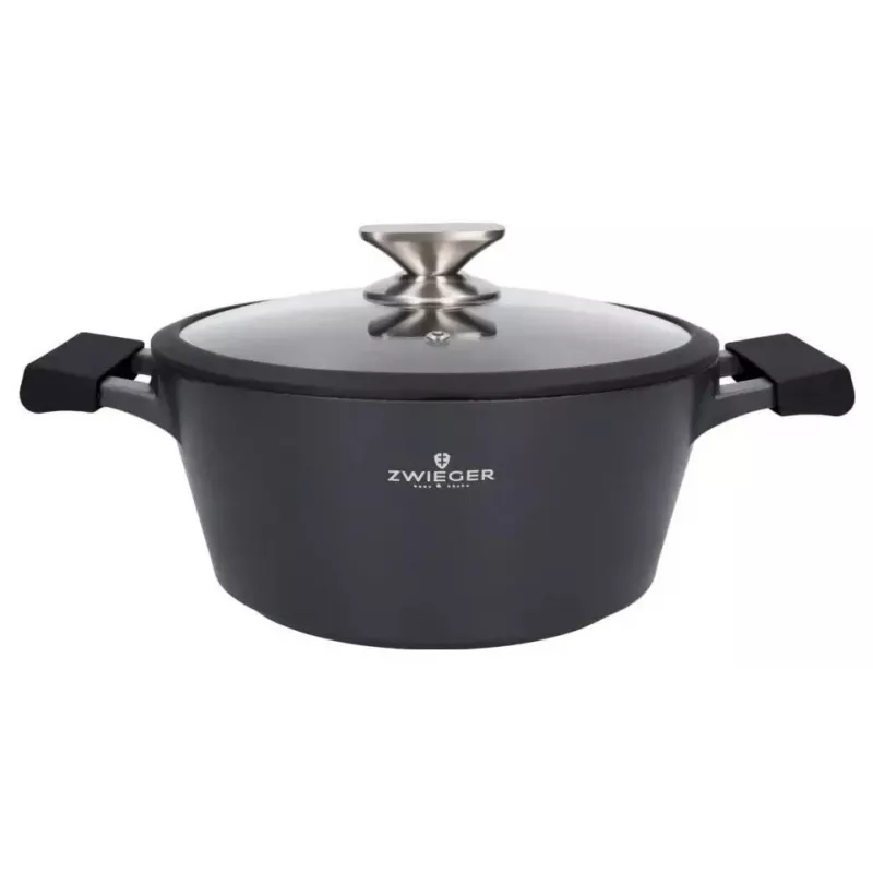 Zwieger Black Stone set de 6 ollas, 3 ollas con tapas, aluminio forjado, apto para inducción, negro