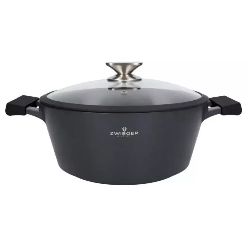 Zwieger Black Stone set de 6 ollas, 3 ollas con tapas, aluminio forjado, apto para inducción, negro