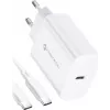FORCELL F-ENERGY TFK-TC-25WPD Cargador de pared USB-C 25W PD QC 3.0 con cable USB-C a USB-C 3A blanco