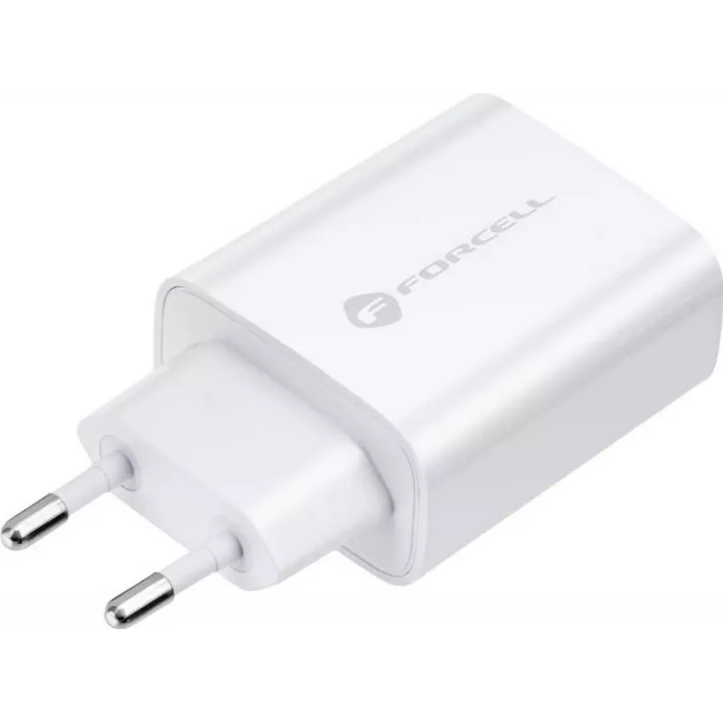 FORCELL F-ENERGY TFK-TC-25WPD Cargador de pared USB-C 25W PD QC 3.0 con cable USB-C a USB-C 3A blanco