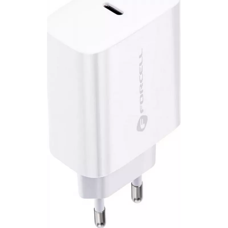 FORCELL F-ENERGY TFK-TC-25WPD Cargador de pared USB-C 25W PD QC 3.0 con cable USB-C a USB-C 3A blanco
