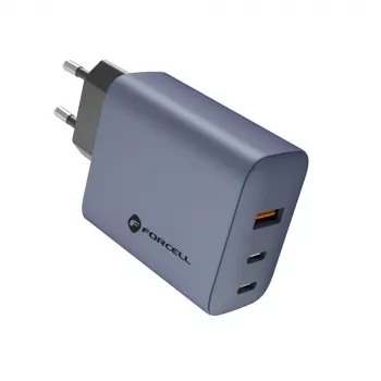 FORCELL F-ENERGY GaN VT-42B Cargador de pared 2x USB-C + USB-A PD QC4.0 4A 65W gris