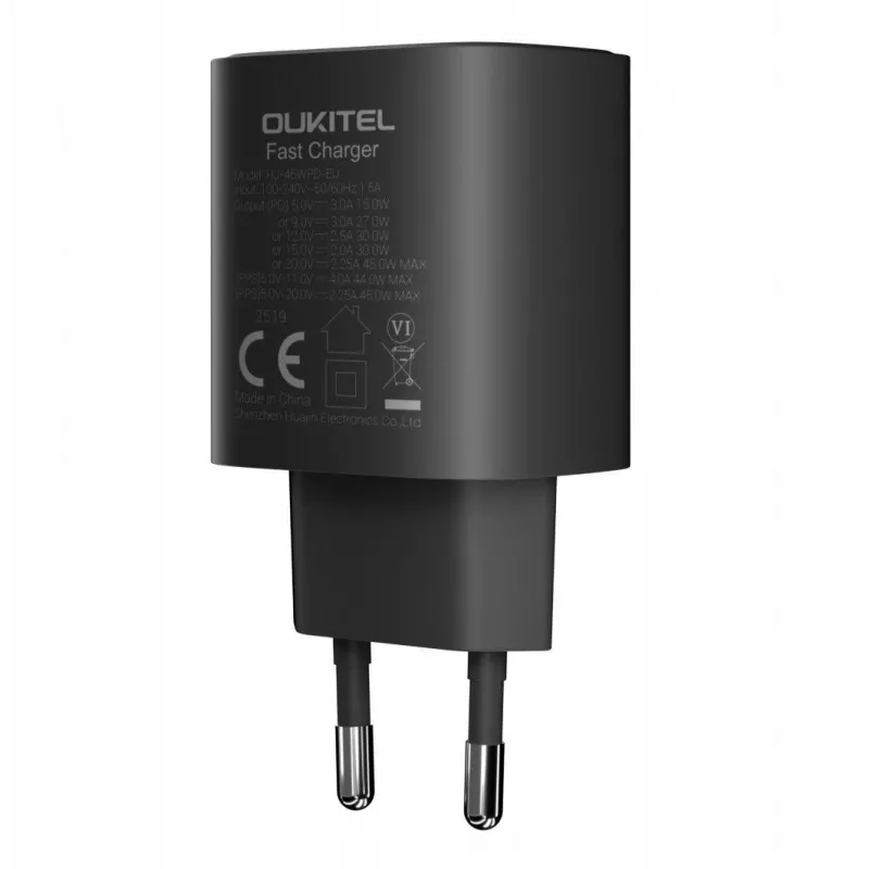 OUKITEL cargador rápido USB-C PD 45W enchufe EU negro