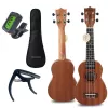 MOZOS GECKO Set de ukelele soprano – madera natural, 12 trastes, cuerdas de nailon, incl. funda, afinador, púas, correa, cuerdas de repuesto, paño de limpieza