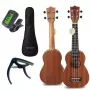 MOZOS GECKO Set de ukelele soprano – madera natural, 12 trastes, cuerdas de nailon, incl. funda, afinador, púas, correa, cuerdas de repuesto, paño de limpieza