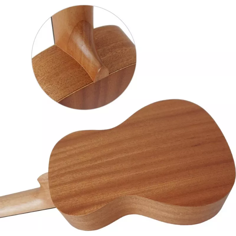 MOZOS GECKO Set de ukelele soprano – madera natural, 12 trastes, cuerdas de nailon, incl. funda, afinador, púas, correa, cuerdas de repuesto, paño de limpieza