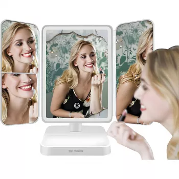 MOZOS ML10X espejo de maquillaje LED con aumento 10x, 3 modos de color, atenuación continua, giro 360°, recargable por USB-C, blanco