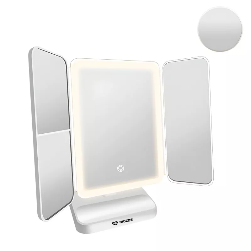 MOZOS ML10X espejo de maquillaje LED con aumento 10x, 3 modos de color, atenuación continua, giro 360°, recargable por USB-C, blanco