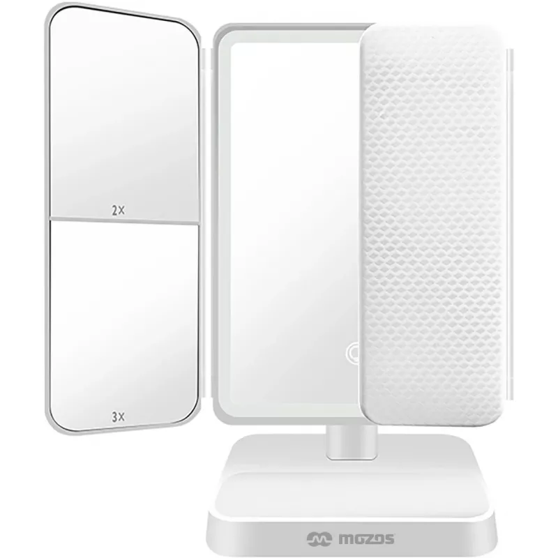 MOZOS ML10X espejo de maquillaje LED con aumento 10x, 3 modos de color, atenuación continua, giro 360°, recargable por USB-C, blanco