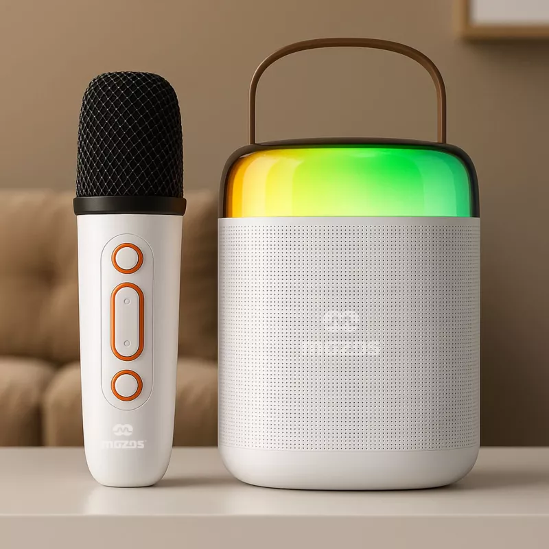 MOZOS MK Micrófono de karaoke blanco con altavoz Bluetooth
