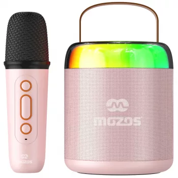 MOZOS MK Micrófono de karaoke rosa con altavoz Bluetooth