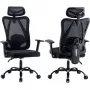 MOZOS ERGO-X Silla de oficina ergonómica con soporte lumbar y reposacabezas ajustables, negra