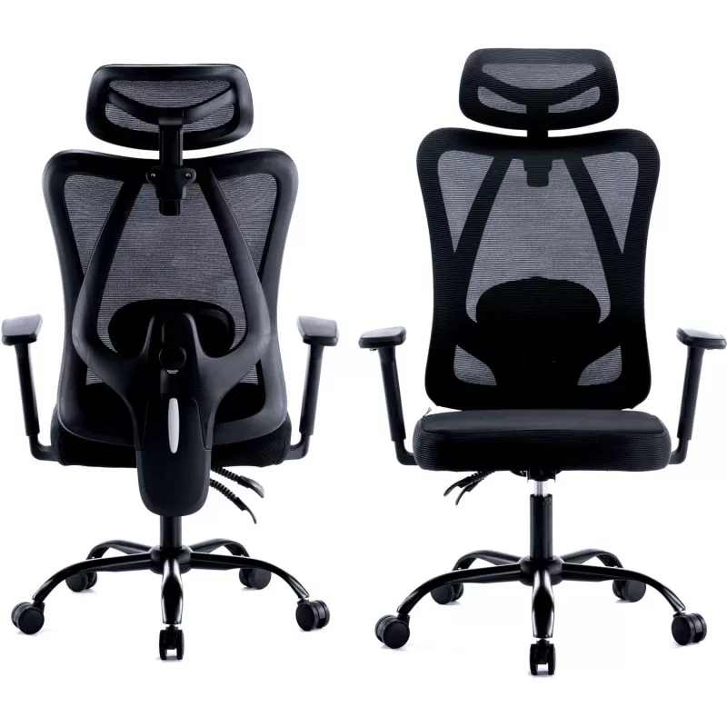 MOZOS ERGO-X Silla de oficina ergonómica con soporte lumbar y reposacabezas ajustables, negra