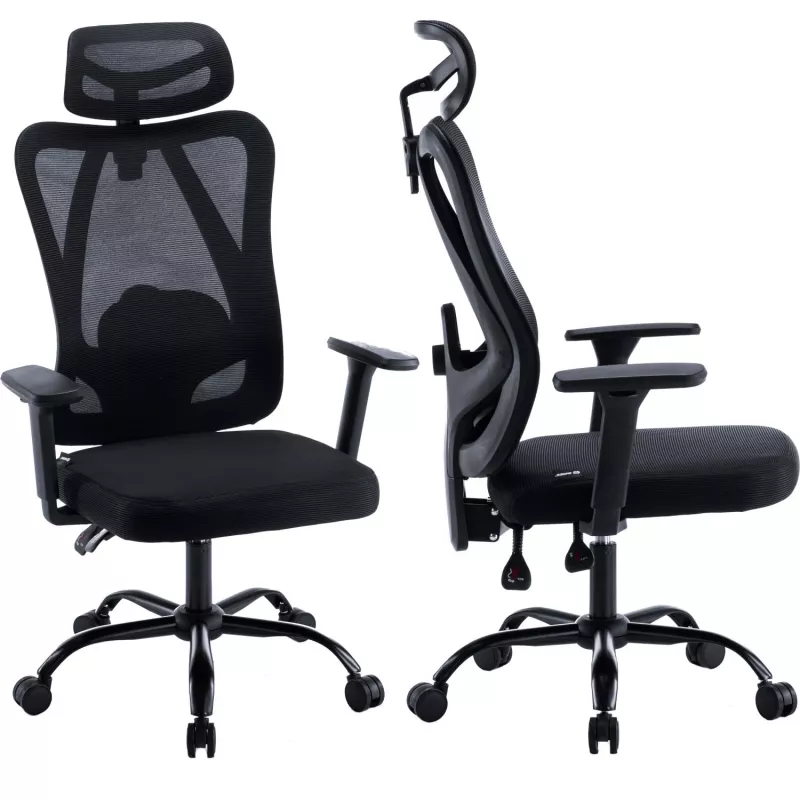 MOZOS ERGO-X Silla de oficina ergonómica con soporte lumbar y reposacabezas ajustables, negra