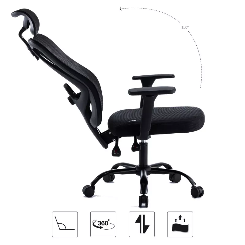 MOZOS ERGO-X Silla de oficina ergonómica con soporte lumbar y reposacabezas ajustables, negra