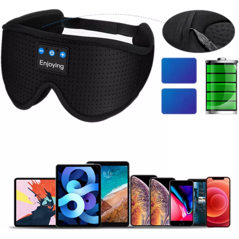 MOZOS LC001-V2 Antifaz para dormir Bluetooth con altavoces estéreo, negro