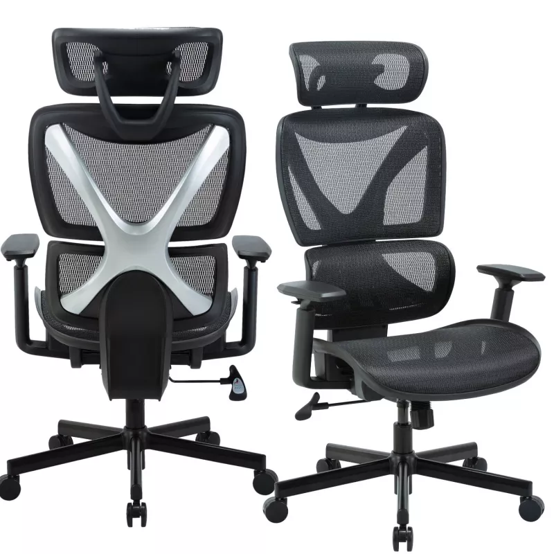 MOZOS ERGO-R Silla de oficina ergonómica con respaldo de malla, soporte lumbar ajustable, capacidad de carga 120 kg, negra