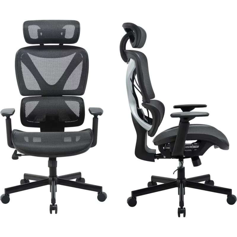 MOZOS ERGO-R Silla de oficina ergonómica con respaldo de malla, soporte lumbar ajustable, capacidad de carga 120 kg, negra