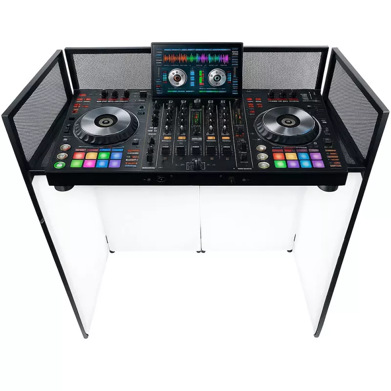 MOZOS EPDJ-100 Pantalla de escenario DJ con mesa - Pantalla grande, panel blanco, marco negro