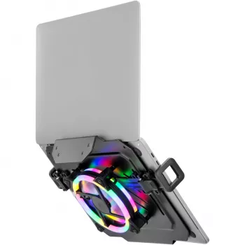 MOZOS LP-RGB Bandeja para portátil para soportes de mesa, VESA 75x75/100x100, negra, iluminación RGB