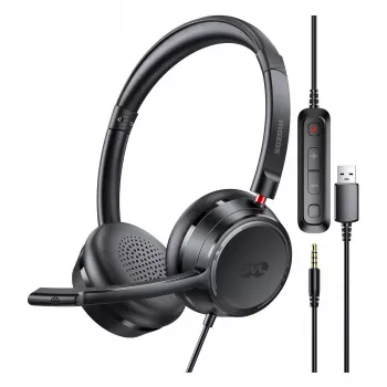 MOZOS KL201 Auriculares USB con micrófono, on-ear, Negros