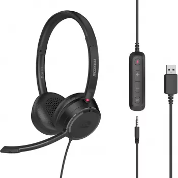 MOZOS KL201 Auriculares USB con micrófono, on-ear, Negros