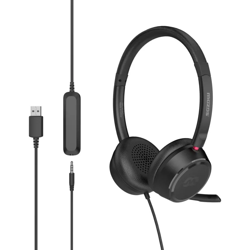 MOZOS KL201 Auriculares USB con micrófono, on-ear, Negros