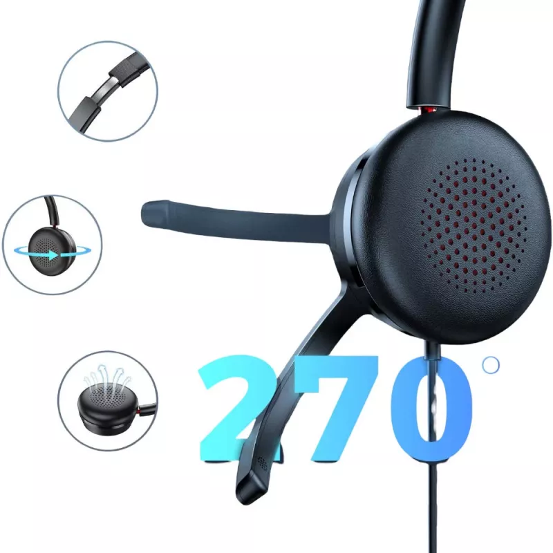MOZOS KL201 Auriculares USB con micrófono, on-ear, Negros