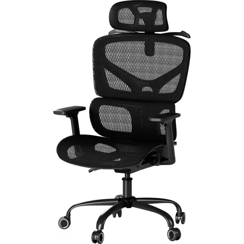MOZOS ERGO-V Silla de oficina ergonómica con soporte lumbar y reposacabezas ajustables, Negra