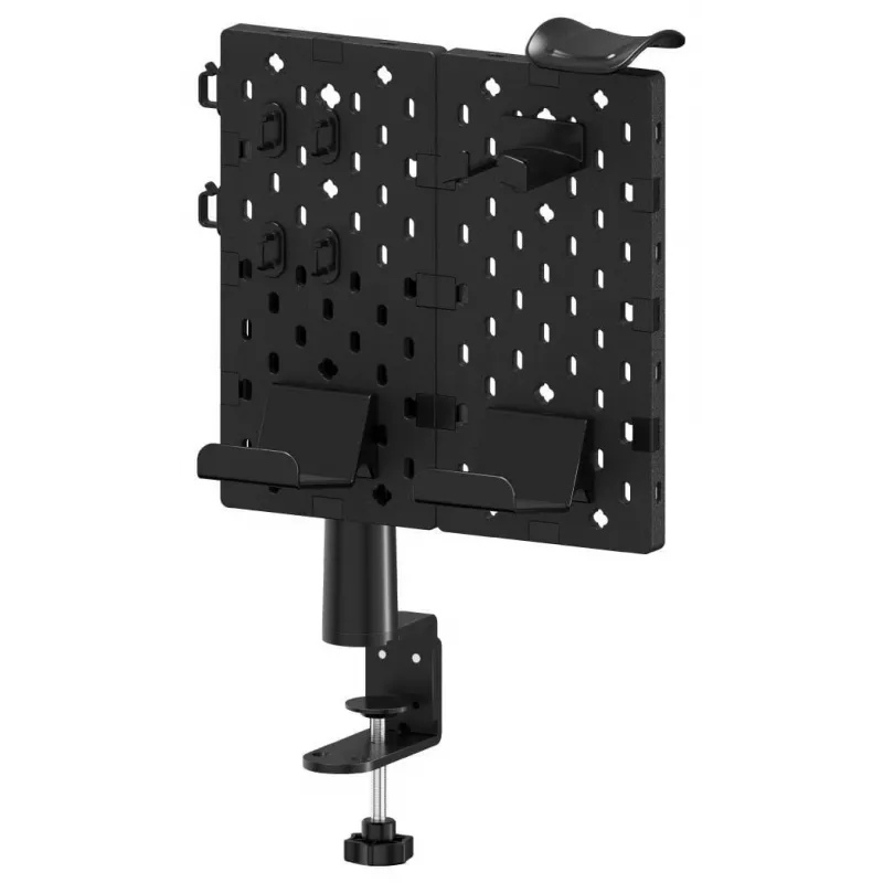 Huzaro Sync 3.0 Panel organizador de escritorio - Negro, 700x600 mm, fijación por pinza, con 2 bandejas, 5 ganchos, portabolígrafos