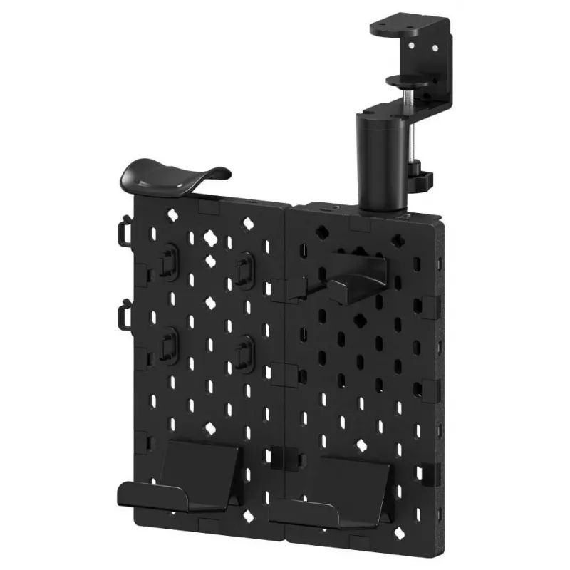 Huzaro Sync 3.0 Panel organizador de escritorio - Negro, 700x600 mm, fijación por pinza, con 2 bandejas, 5 ganchos, portabolígrafos