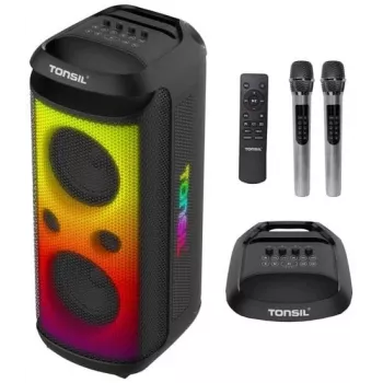 TONSIL Party Dance 1600 Altavoz Bluetooth portátil para fiestas con luces LED, karaoke, 1600W PMPO, 80W RMS, woofer de 10
