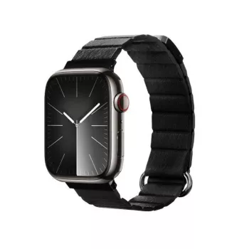 Crong Eclipse Correa magnética de cuero auténtico para Apple Watch 44/45/46/49 mm (negro)