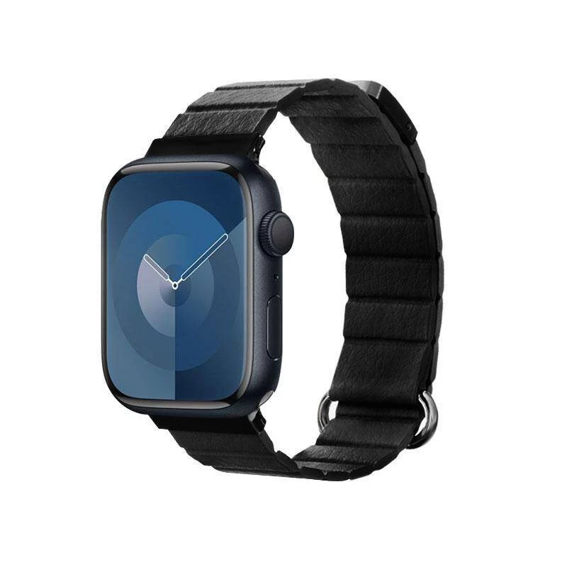 Crong Eclipse Correa magnética de cuero auténtico para Apple Watch 44/45/46/49 mm (negro)
