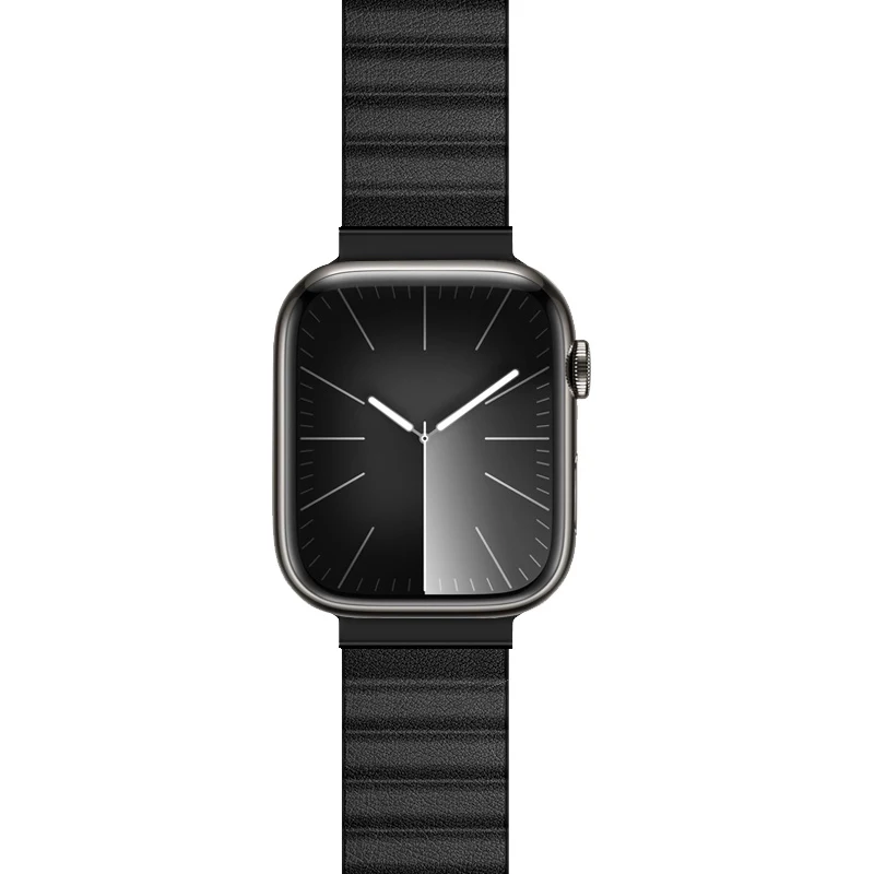 Crong Eclipse Correa magnética de cuero auténtico para Apple Watch 44/45/46/49 mm (negro)