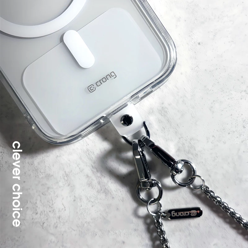 Crong Phone Crossbody Lanyard con cadena plateada - Correa universal para smartphone
