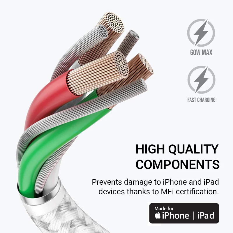 Crong Armor Link Cable USB-C a Lightning Fast Charging MFi 150 cm Blanco