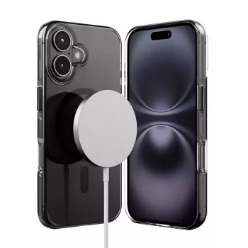 Crong Clear MAG Pro Case para Apple iPhone 16, MagSafe, Negro