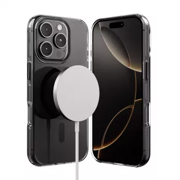Crong Clear MAG Pro Case para iPhone 16 Pro Max, MagSafe, marco negro