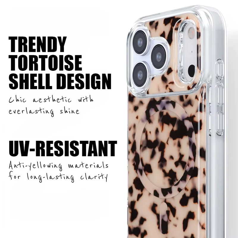 Crong Deluxe MAG Cover - Tapa trasera para Apple iPhone 17, MagSafe, Blonde Tortoise